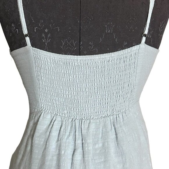 Lottie Moss Blouse Size Small Light Blue Faux Wrap Top Adjustable Straps Linen - Picture 6 of 7